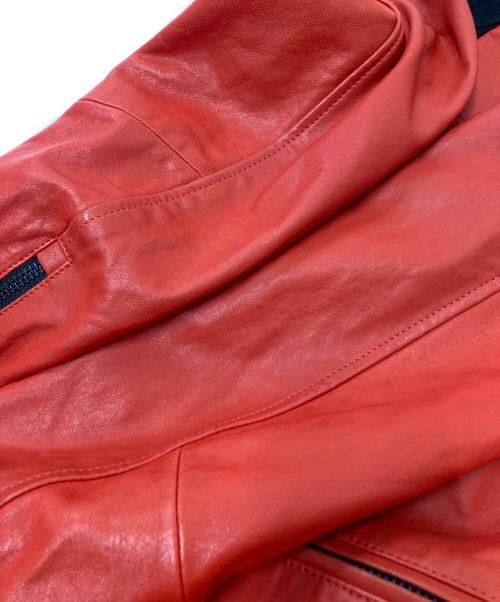 mackage（マッカージュ）mackage (マッカージュ) フードレイヤードレザーライダースジャケット レッド×ブラック（flame） サイズ:38の古着・服飾アイテム