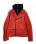 mackage（マッカージュ）の古着「フードレイヤードレザーライダースジャケット」｜レッド×ブラック（flame）