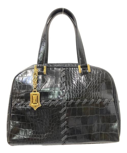 Yves Saint Laurent（イヴサンローラン）Yves Saint Laurent (イヴサンローラン) クロコ型押しハンドバッグ ブラック サイズ:下記参照の古着・服飾アイテム