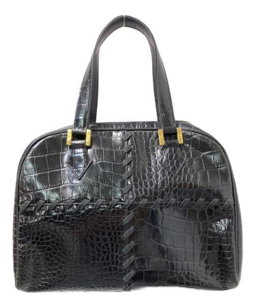 Yves Saint Laurent（イヴサンローラン）Yves Saint Laurent (イヴサンローラン) クロコ型押しハンドバッグ ブラック サイズ:下記参照の古着・服飾アイテム
