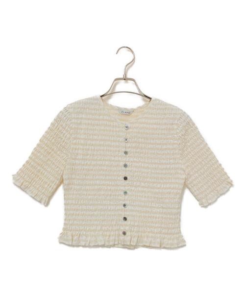 CLANE（クラネ）CLANE (クラネ) SHIRRING HALF SLEEVE BLOUSE ホワイト×ベージュ サイズ:1の古着・服飾アイテム