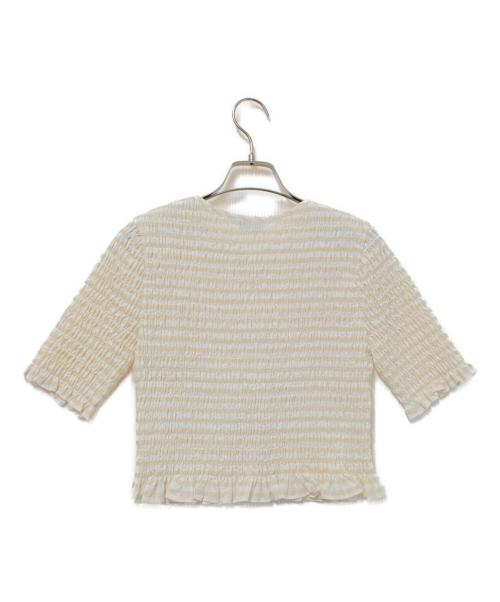 CLANE（クラネ）CLANE (クラネ) SHIRRING HALF SLEEVE BLOUSE ホワイト×ベージュ サイズ:1の古着・服飾アイテム