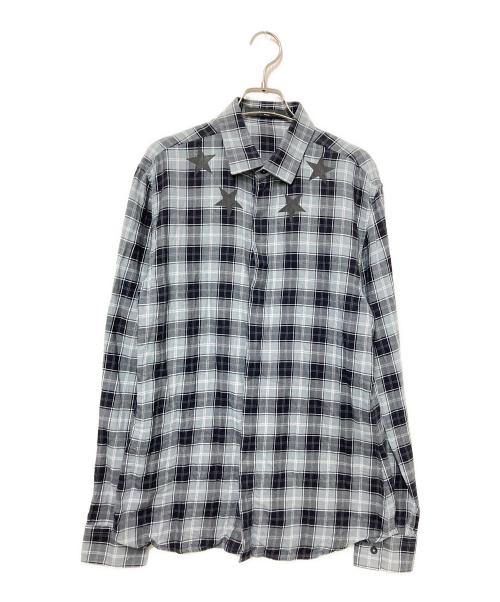 GIVENCHY（ジバンシィ）GIVENCHY (ジバンシィ) スタープリントチェックシャツ グレー×ブラック サイズ:40の古着・服飾アイテム