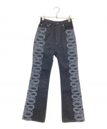 Hysteric Glamour（ヒステリックグラマー）の古着「SNAKE LOOP デニムフレアパンツ」｜ブラック