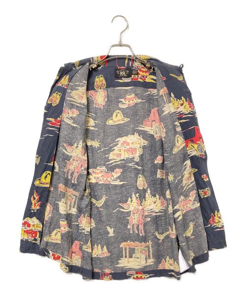 RRL（ダブルアールエル）RRL (ダブルアールエル) 総柄リネンレーヨンアロハキャンプシャツ グレー×レッド サイズ:下記参照の古着・服飾アイテム