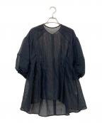 CLANEクラネ）の古着「SHEER PLAID VOLUME SLEEVE TOPS」｜ブラック