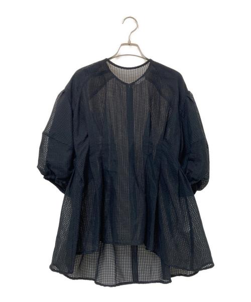 CLANE（クラネ）CLANE (クラネ) SHEER PLAID VOLUME SLEEVE TOPS ブラック サイズ:1の古着・服飾アイテム