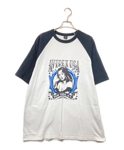AVIREX（アヴィレックス）AVIREX (アヴィレックス) Raglan T-SHIRT ホワイト×ブラック サイズ:FREEの古着・服飾アイテム