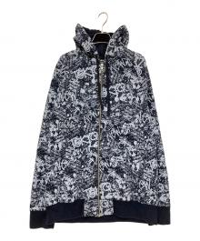 stussy（ステューシー）の古着「総柄ジップパーカー」｜ホワイト×ブラック