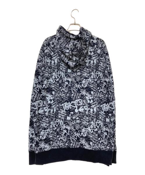 stussy（ステューシー）stussy (ステューシー) 総柄ジップパーカー ホワイト×ブラック サイズ:XLの古着・服飾アイテム