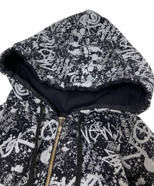 stussy（ステューシー）stussy (ステューシー) 総柄ジップパーカー ホワイト×ブラック サイズ:XLの古着・服飾アイテム