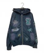 X-LARGEエクストララージ）の古着「MULTI LOGO ZIP UP HOODED SWEATSHIRT」｜ネイビー