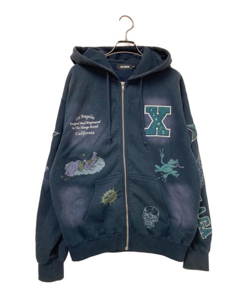 X-LARGE（エクストララージ）X-LARGE (エクストララージ) MULTI LOGO ZIP UP HOODED SWEATSHIRT ネイビー サイズ:Sの古着・服飾アイテム