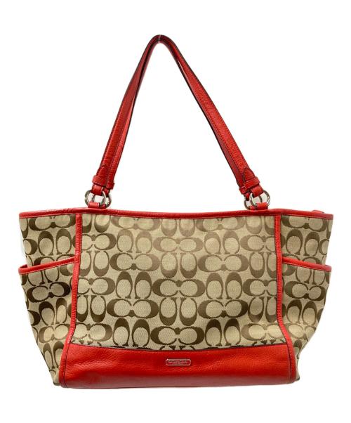COACH（コーチ）COACH (コーチ) シグネチャートートバッグ レッド×ベージュ サイズ:下記参照の古着・服飾アイテム