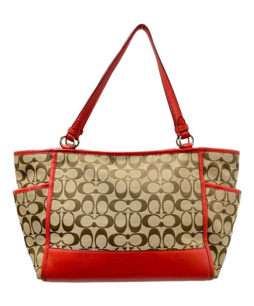 COACH（コーチ）COACH (コーチ) シグネチャートートバッグ レッド×ベージュ サイズ:下記参照の古着・服飾アイテム