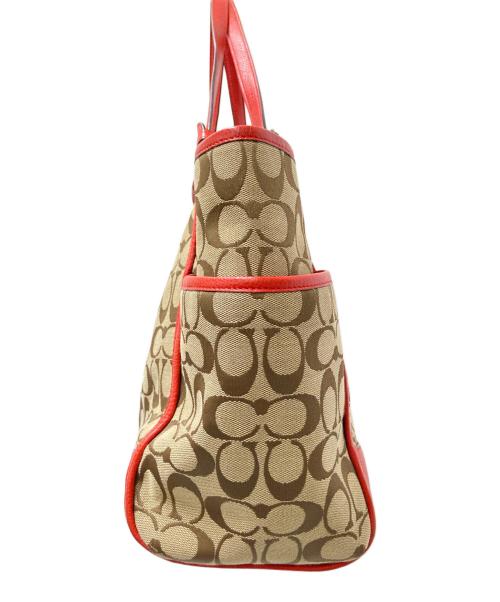 COACH（コーチ）COACH (コーチ) シグネチャートートバッグ レッド×ベージュ サイズ:下記参照の古着・服飾アイテム