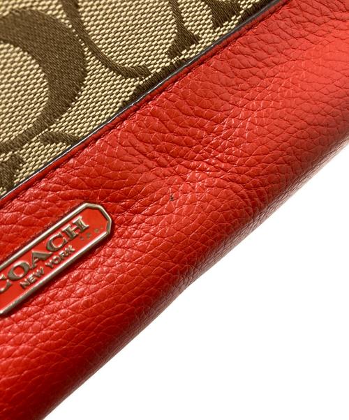 COACH（コーチ）COACH (コーチ) シグネチャートートバッグ レッド×ベージュ サイズ:下記参照の古着・服飾アイテム