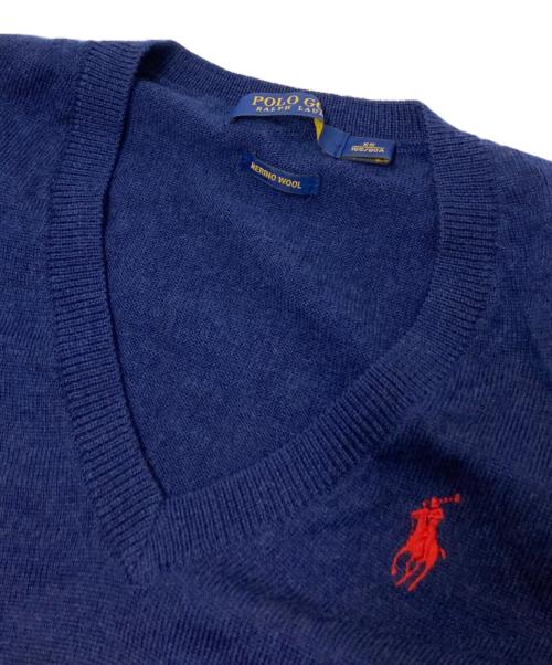 POLO GOLF（ポロ ゴルフ）POLO GOLF (ポロ ゴルフ) メリノウールVネックニット ネイビー サイズ:XSの古着・服飾アイテム