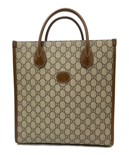 GUCCI（グッチ）GUCCI (グッチ) インターロッキングGGスプリーム 2WAYトートバッグ ブラウン×ベージュの古着・服飾アイテム