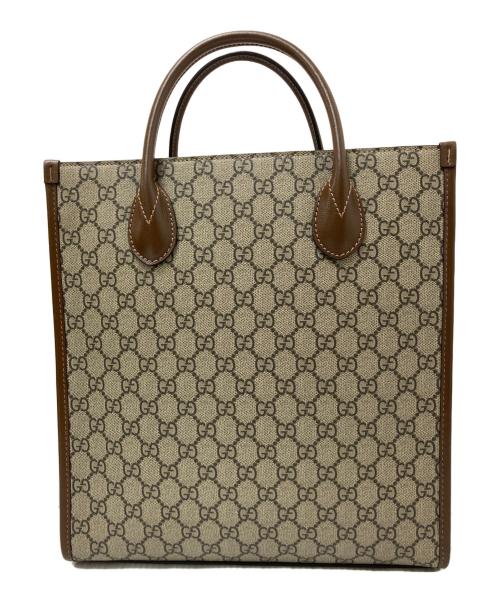GUCCI（グッチ）GUCCI (グッチ) インターロッキングGGスプリーム 2WAYトートバッグ ブラウン×ベージュの古着・服飾アイテム
