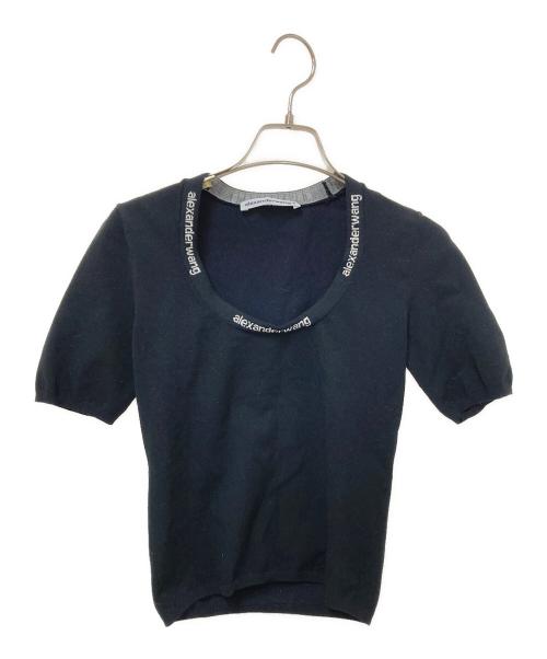 ALEXANDER WANG（アレキサンダー・ワン）ALEXANDER WANG (アレキサンダー・ワン) ロゴジャガード半袖ニット ブラック サイズ:Sの古着・服飾アイテム