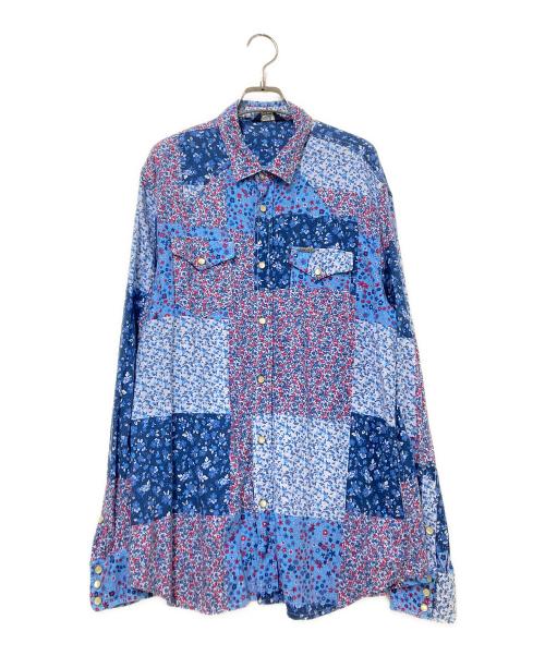 DIESEL（ディーゼル）DIESEL (ディーゼル) 総柄レーヨン混シャツ ネイビー×レッド サイズ:Lの古着・服飾アイテム