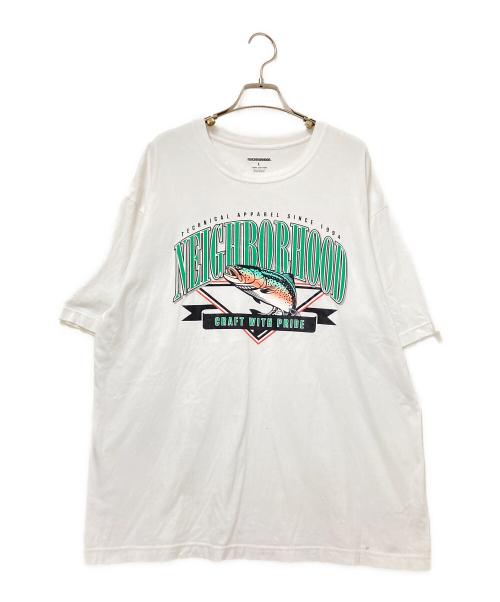 NEIGHBORHOOD（ネイバーフッド）NEIGHBORHOOD (ネイバーフッド) FISH PRINT TEE ホワイト×グリーン サイズ:Lの古着・服飾アイテム