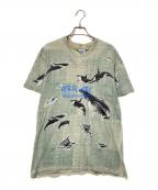 Hanesヘインズ）の古着「総柄プリントTシャツ」｜グリーン×ベージュ