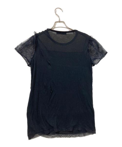 VALENTINO（ヴァレンティノ）VALENTINO (ヴァレンティノ) ビーズ装飾レース切替カットソー ブラック サイズ:8の古着・服飾アイテム