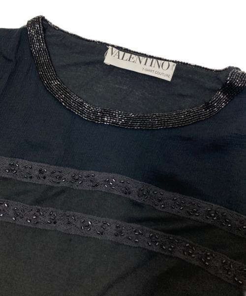 VALENTINO（ヴァレンティノ）VALENTINO (ヴァレンティノ) ビーズ装飾レース切替カットソー ブラック サイズ:8の古着・服飾アイテム