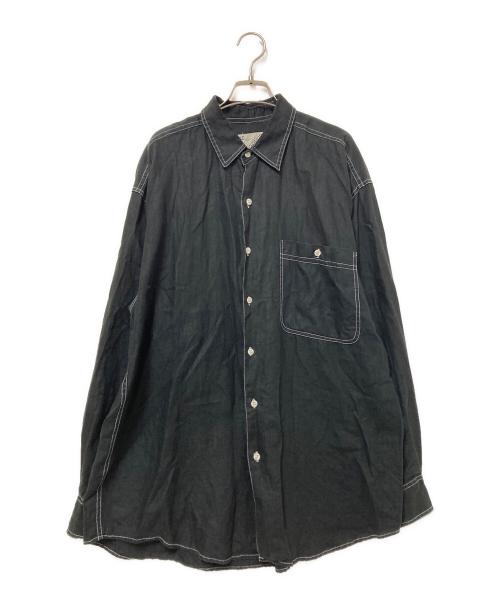 GOOUCH（グーチ）GOOUCH (グーチ) リネン100 ステッチシャツ ブラック サイズ:Lの古着・服飾アイテム