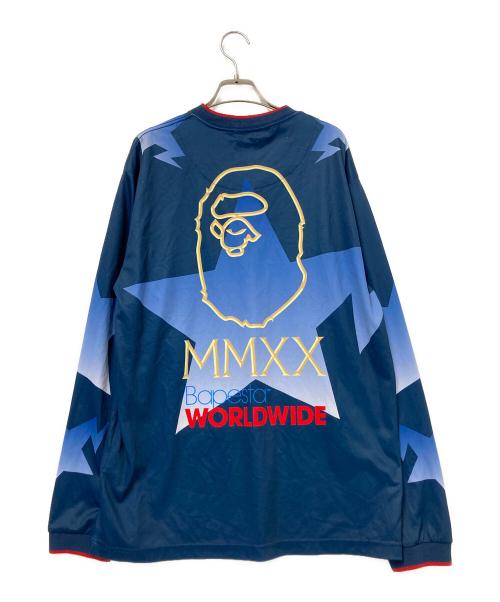 A BATHING APE（アベイシングエイプ）A BATHING APE (アベイシングエイプ) BAPE STA L/S TEE ネイビー×ブルー サイズ:XLの古着・服飾アイテム