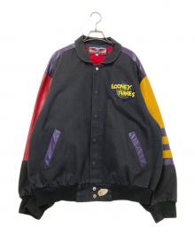 JEFF HAMILTON×LOONEY TUNES（ジェフハミルトン×ルーニーチューンズ）の古着「レザー切替ジャケット」｜ブラック
