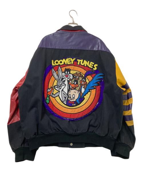 JEFF HAMILTON（ジェフハミルトン）JEFF HAMILTON (ジェフハミルトン) LOONEY TUNES (ルーニーチューンズ) レザー切替ジャケット ブラック サイズ:Xの古着・服飾アイテム