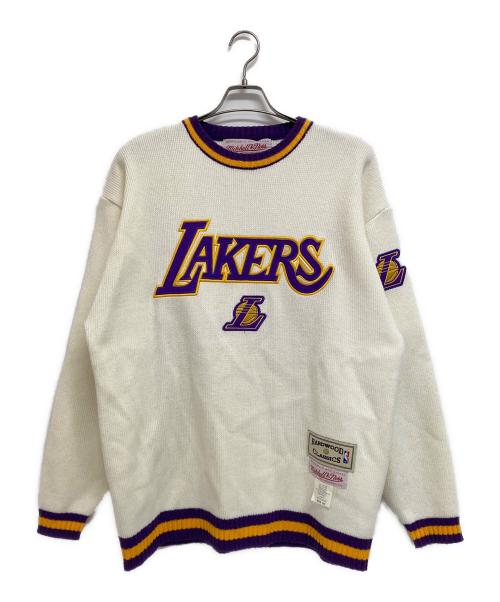 MITCHELL & NESS（ミッチェルアンドネス）MITCHELL & NESS (ミッチェルアンドネス) HARDWOOD CLASSICS (ハードウッドクラシック) 切替ニット ホワイト×パープル サイズ:54の古着・服飾アイテム