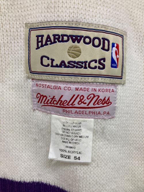 MITCHELL & NESS（ミッチェルアンドネス）MITCHELL & NESS (ミッチェルアンドネス) HARDWOOD CLASSICS (ハードウッドクラシック) 切替ニット ホワイト×パープル サイズ:54の古着・服飾アイテム