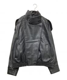 ZARA（ザラ）の古着「フェイクスタンドカラーレザージャケット」｜ブラック