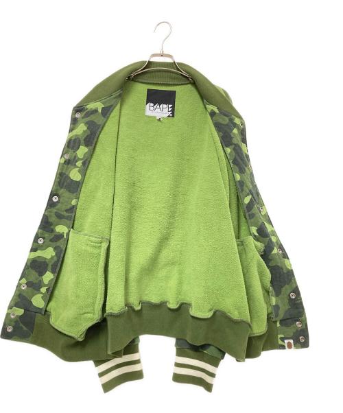 BAPE BY A BATHING APE（ベイプバイアベイシングエイプ）BAPE BY A BATHING APE (ベイプバイアベイシングエイプ) スウェットスタジャン グリーン×ホワイト サイズ:Lの古着・服飾アイテム