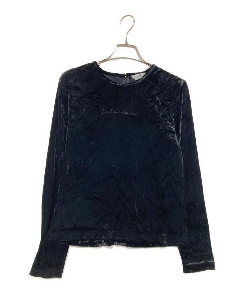Yves Saint Laurent（イヴサンローラン）Yves Saint Laurent (イヴサンローラン) フロント刺繍ベロアカットソー ブラック サイズ:36の古着・服飾アイテム