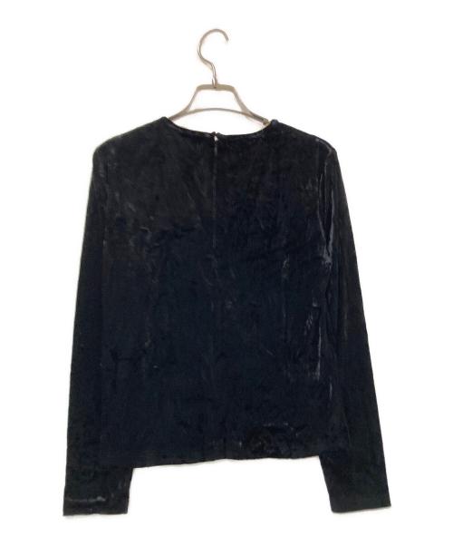 Yves Saint Laurent（イヴサンローラン）Yves Saint Laurent (イヴサンローラン) フロント刺繍ベロアカットソー ブラック サイズ:36の古着・服飾アイテム