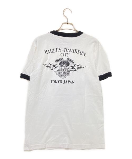 HARLEY-DAVIDSON（ハーレーダビッドソン）HARLEY-DAVIDSON (ハーレーダビッドソン) リンガープリントTシャツ ホワイト×ブラック サイズ:Sの古着・服飾アイテム