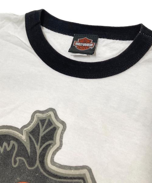HARLEY-DAVIDSON（ハーレーダビッドソン）HARLEY-DAVIDSON (ハーレーダビッドソン) リンガープリントTシャツ ホワイト×ブラック サイズ:Sの古着・服飾アイテム