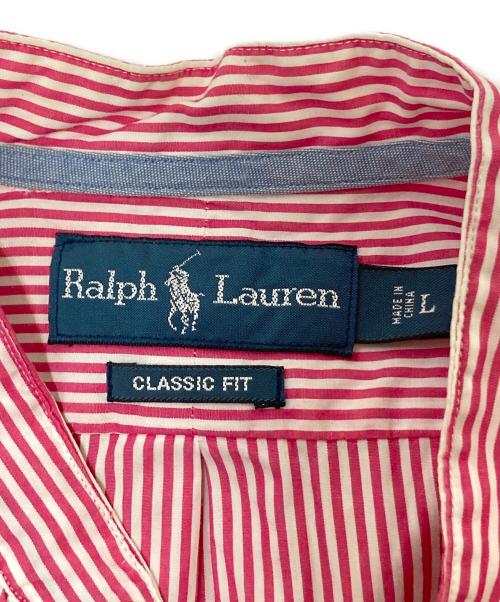 RALPH LAUREN（ラルフローレン）RALPH LAUREN (ラルフローレン) バンドカラーストライプシャツ レッド×ホワイト サイズ:Lの古着・服飾アイテム