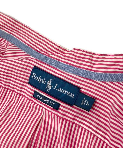 RALPH LAUREN（ラルフローレン）RALPH LAUREN (ラルフローレン) バンドカラーストライプシャツ レッド×ホワイト サイズ:Lの古着・服飾アイテム