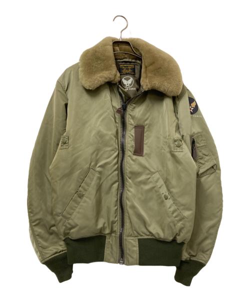 HOUSTON（ヒューストン）HOUSTON (ヒューストン) B-15Bフライトジャケット ベージュ×グリーン サイズ:44の古着・服飾アイテム