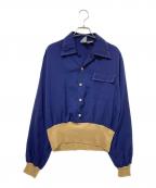 KENNINGTONケニントン）の古着「70s切替レーヨンシャツ」｜ベージュ×ネイビー