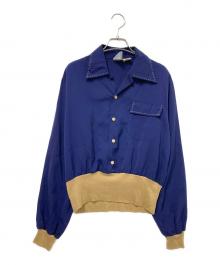 KENNINGTON（ケニントン）の古着「70s切替レーヨンシャツ」｜ベージュ×ネイビー