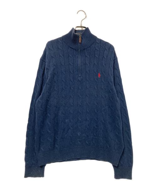 POLO RALPH LAUREN（ポロ・ラルフローレン）POLO RALPH LAUREN (ポロ・ラルフローレン) ハーフジップケーブルニット ネイビー サイズ:Lの古着・服飾アイテム