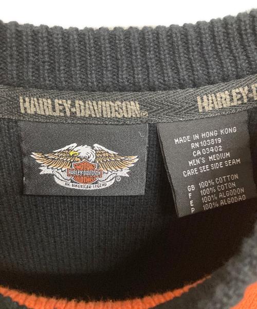 HARLEY-DAVIDSON（ハーレーダビッドソン）HARLEY-DAVIDSON (ハーレーダビッドソン) 80s-90sワンポイント刺繍ロゴニット ブラック×オレンジ サイズ:Mの古着・服飾アイテム