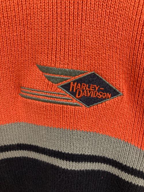 HARLEY-DAVIDSON（ハーレーダビッドソン）HARLEY-DAVIDSON (ハーレーダビッドソン) 80s-90sワンポイント刺繍ロゴニット ブラック×オレンジ サイズ:Mの古着・服飾アイテム